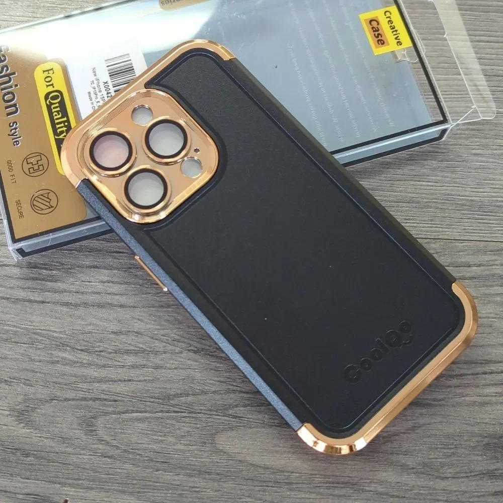 Coolqe iPhone 15 Pro Phone Case Black & Gold